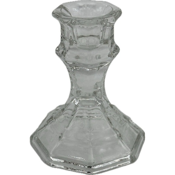 Luminessence Clear Glass Tapered Taper Candle Holders Set of 5 Octagon Base 4” - Picture 2 of 4